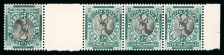 Stamp of South Africa » Union & Republic of South Africa 1930-45 1/2d black and green "SUIDAFRIKA" one word rotogravure printing interpane horizontal strip of 4