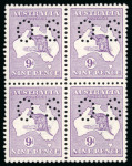 Stamp of Australia » Commonwealth of Australia Officials: 1914 9d violet, wmk type 2, "OS" type 2, in mint l.h. block of four,