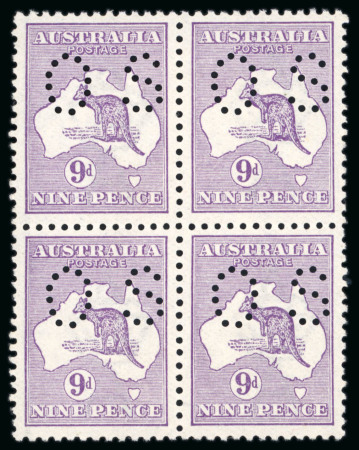 Stamp of Australia » Commonwealth of Australia Officials: 1914 9d violet, wmk type 2, "OS" type 2, in mint l.h. block of four,