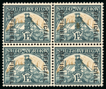 Stamp of South Africa » Union & Republic of South Africa Officials: 1944-50 1 1/2d yellow-buff and deep slate-green, SG type O2 ovpt reading downwards, with diaereses over second "E" in "OFFSIEEL"