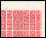 Stamp of Great Britain » King George V » 1911-12 Downey Head Issues 1911 1d Downey in scarlet (trial h) on John Allen Special Finish Paper, no wmk, in mint n.h. impef. top right corner block of 28