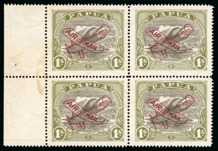 Stamp of Papua 1930 (Sep 15) 1s sepia & olive with overprint in deep carmine lake with comma flaw between "I" and "R" of "AIR" 