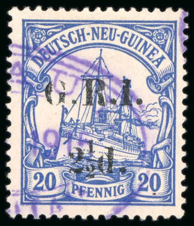 Stamp of New Guinea 1914-15 2 1/2d on 20pf , type 1 in black (G.R.I. and value 5mm apart), used