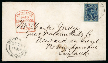 Stamp of Canada 1857 (Sep 21) envelope from Montreal to England with 1852-57 10d blue
