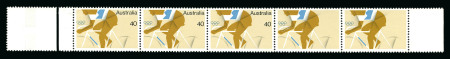 Stamp of Australia » Commonwealth of Australia 1976 Montreal Olympics 40c with black omitted (face value and "Australia") on two stamps in mint n.h. horizontal strip of five