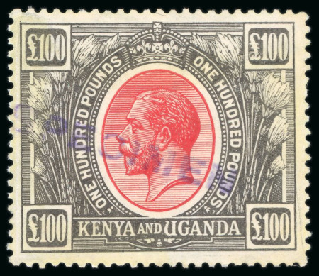 Stamp of Kenya, Uganda and Tanganyika » Kenya, Uganda and Tanganyika 1922-27 KGV £100 red & black with local "SPECIMEN" hs, mint n.h.