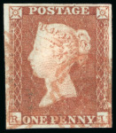 Stamp of Great Britain » 1841 1d Red 1841 1d red-brown pl.100 RI, good margins, cancelled by red 1844 barred numeral