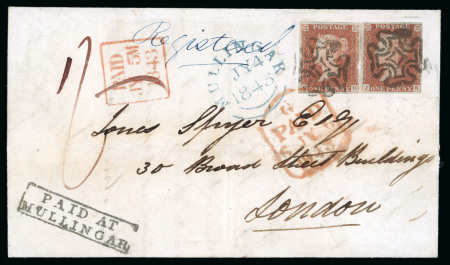 Stamp of Great Britain » 1841 1d Red 1843 (Jul 4) letter sent registered from Mullingar, Ireland, to London with 1841 1d pl.31 JK and SD tied by Mullingar distinctive MCs