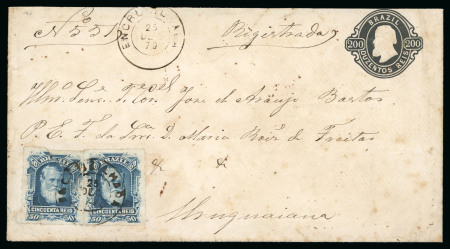 Stamp of Brazil » 1866-83 Dom Pedro » 1877-78 Roulette "White Beard" Issue 1877, 50r blue, two examples, one torn before application,