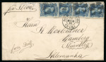 Stamp of Brazil » 1866-83 Dom Pedro » 1877-78 Roulette "White Beard" Issue 1877, 50r blue, four examples disposed sideways and
