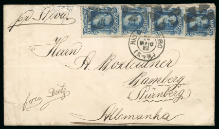Stamp of Brazil » 1866-83 Dom Pedro » 1877-78 Roulette "White Beard" Issue 1877, 50r blue, four examples disposed sideways and