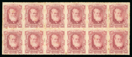 Stamp of Brazil » 1866-83 Dom Pedro » 1877-78 Roulette "White Beard" Issue 1878, 80r carmine, horizontal block of 12 mint