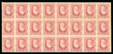 Stamp of Brazil » 1866-83 Dom Pedro » 1877-78 Roulette "White Beard" Issue 1878, 80r carmine, an impressive block of 24 (8x3),