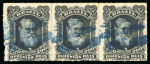 Stamp of Brazil » 1866-83 Dom Pedro » 1877-78 Roulette "White Beard" Issue 1877, 200r black, two strips of three, used in black and blue