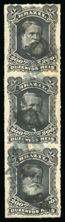 Stamp of Brazil » 1866-83 Dom Pedro » 1877-78 Roulette "White Beard" Issue 1877, 200r black, group of 19 stamps with multiples