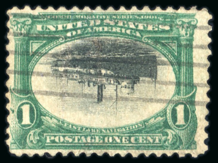 Stamp of United States 1901, Fast Lake Navigation 1c green & black showing INVERTED CENTRE variety, used