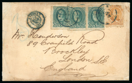 Stamp of Brazil » 1866-83 Dom Pedro » 1866 "Black Beard" Issue 1866, 500r orange, in combination with "Barba Branca" 100r (3) on cover to G.B.