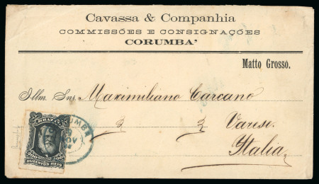 Stamp of Brazil » 1866-83 Dom Pedro » 1877-78 Roulette "White Beard" Issue 1877, 200r black, on single rate cover from Corumbá, Matto Grosso to Italy