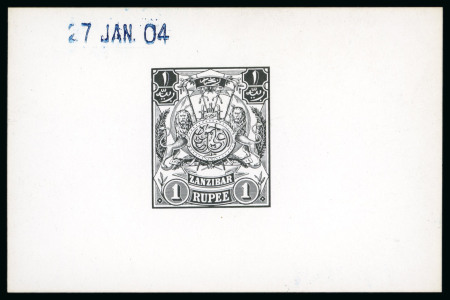 Stamp of Zanzibar » The Zanzibar Post Office (1895-1964) 1904 Monogram 1R De La Rue die proof in black on glazed card