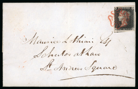 Stamp of Great Britain » 1840 1d Black and 1d Red plates 1a to 11 1840 (Oct 3) entire sent locally in Edinburgh with 1840 1d intense black pl.6 NE