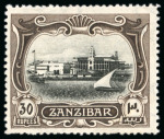 Stamp of Zanzibar » The Zanzibar Post Office (1895-1964) 1908-09 30R black and sepia, mint with just a trace