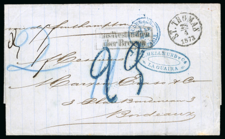 Stamp of Venezuela » Maritime Postal History 1873 (April 9), Entire sent from La Guaira to Bordeaux,