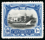 Stamp of Zanzibar » The Zanzibar Post Office (1895-1964) 1908-09 100R black and steel-blue mint l.h., very fine