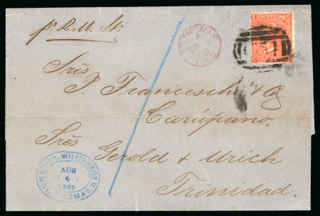 Stamp of Venezuela » Maritime Postal History » Incoming Mail 1869 (Aug 4), Entire from St Thomas addressed to Carúpano