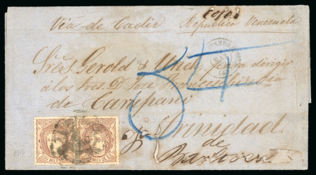 Stamp of Venezuela » Maritime Postal History » Incoming Mail 1870 (May 9), Entire from Santander sent to Carúpano