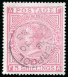 Stamp of Great Britain » 1855-1900 Surface Printed » 1867-83 High Values 1867-83 5/- rose on blued paper, pl.4, FA, a fine used