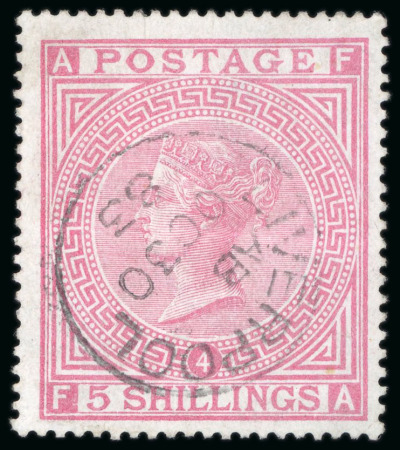 Stamp of Great Britain » 1855-1900 Surface Printed » 1867-83 High Values 1867-83 5/- rose on blued paper, pl.4, FA, a fine used