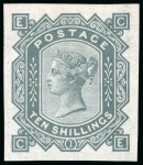 Stamp of Great Britain » 1855-1900 Surface Printed » 1867-83 High Values 1867-83 10/- grey green pl.1, CE, a superb imperforate