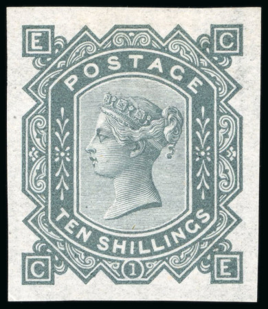 Stamp of Great Britain » 1855-1900 Surface Printed » 1867-83 High Values 1867-83 10/- grey green pl.1, CE, a superb imperforate