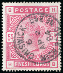 Stamp of Great Britain » 1855-1900 Surface Printed » 1883-84 & 1888 High Values 1883-84 5/- rose, HB, on blued paper, a fine used example,