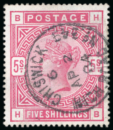 Stamp of Great Britain » 1855-1900 Surface Printed » 1883-84 & 1888 High Values 1883-84 5/- rose, HB, on blued paper, a fine used example,