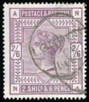Stamp of Great Britain » 1855-1900 Surface Printed » 1883-84 & 1888 High Values 1883-84 2/6d. lilac on blued paper, NA, fine used;