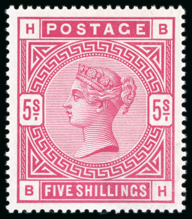 Stamp of Great Britain » 1855-1900 Surface Printed » 1883-84 & 1888 High Values 1883-84 5/- rose, BH, very fine mint NH, a wonderfully