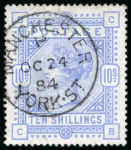 Stamp of Great Britain » 1855-1900 Surface Printed » 1883-84 & 1888 High Values 1883-84 10/-Cobalt, CB, fine used, neatly cancelled