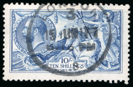 Stamp of Great Britain » King George V » 1913-19 Seahorse Issues 1915 De La Rue selection of three 10/- blues (shades)