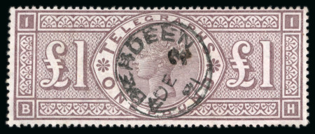 Stamp of Great Britain » Telegraphs 1876 £1 brown lilac, BH, neatly cancelled by Aberdeen