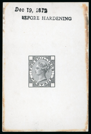 Stamp of Great Britain » 1855-1900 Surface Printed » 1867-80 Large Uncoloured Corner Letters, Wmk Spray of Rose 1872 2/- die proof in black on white glazed card 90x60mm