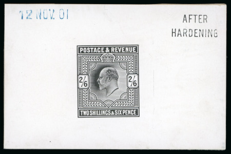 Stamp of Great Britain » King Edward VII » 1902-10 De La Rue Issues 1901 2/6d. die proof in black on glazed card 90x60mm.,