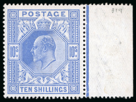 Stamp of Great Britain » King Edward VII » 1902-10 De La Rue Issues 1902-10 De La Rue 10/- ultramarine from the the right
