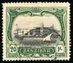 Stamp of Zanzibar » The Zanzibar Post Office (1895-1964) 1908-09 20R black and yellow-green with neat cds