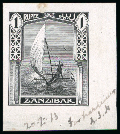 Stamp of Zanzibar » The Zanzibar Post Office (1895-1964) 1913 1R proof in black on carton paper with ms "For