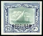 Stamp of Zanzibar » The Zanzibar Post Office (1895-1964) 1913 20R imperf. proof on carton paper in green and