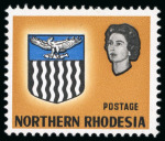 Stamp of Northern Rhodesia 1963, Arms issue, 9d yellow-brown mint n.h., "value