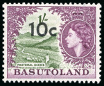 Stamp of Basutoland 1961, 10c on 1s, bronze-green and purple, mint n.h.
