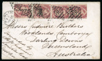 Stamp of Great Britain » 1854-70 Perforated Line Engraved 1870 1 1/2d. rose red singles (2) and vert. pair on cover, with the pair showing the variety OP-PC error