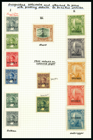 Stamp of Zanzibar » The Zanzibar Post Office (1895-1964) 1914-22 1c to 10R with "SPECIMEN" overprint affixed to pieces from the De La Rue archive,